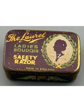 Vintage Tin Laurel Ladies Boudoir Safety Razor Set England Case Razor Insert